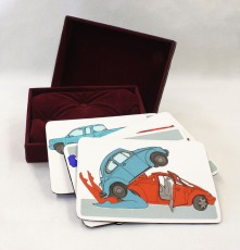 Raluca Iancu, Cruising For Action, Handmade box with screen prints, Box: 6.25"x 8.25"x 2", Cards: 6"x 8" http://ralu.ca